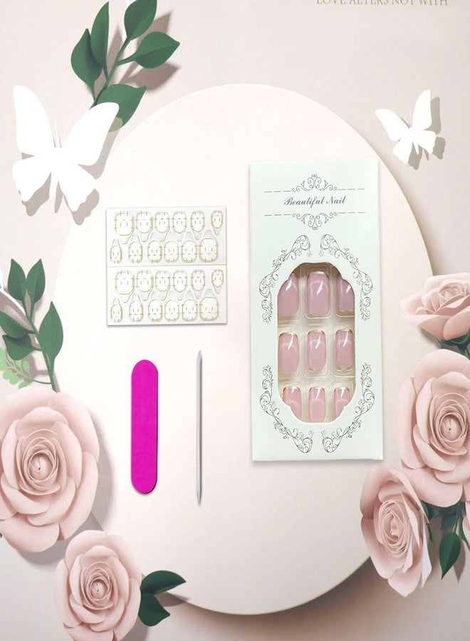 Vopintpy Nude Pink Press on Nails Short Square Fake Nails with French Tip Acrylic Glue on Nail Glossy Full Cover Artificial Stick on Nail for Women DIY Manicure - Image 5